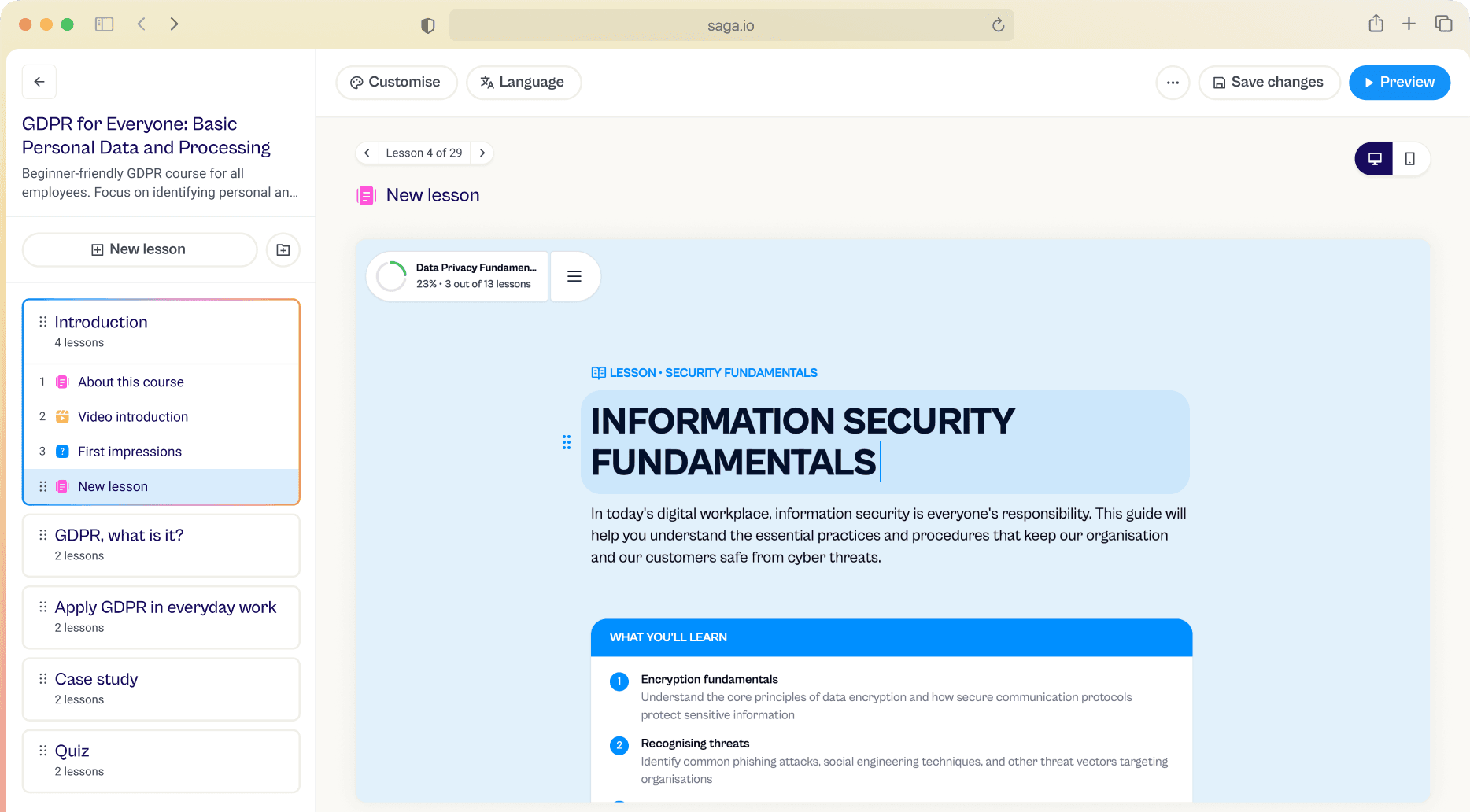 Course editor preview